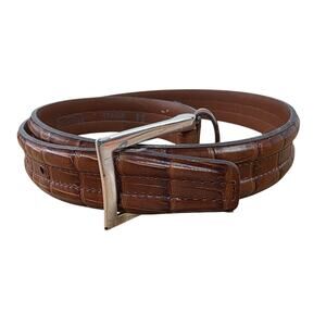 Brighton Belt Women's L Large 34 Brown Leather Croc Silver VTG Western